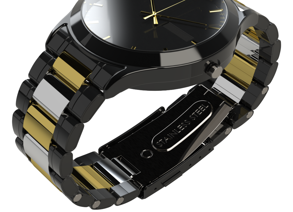 watch 3d model in black and gold