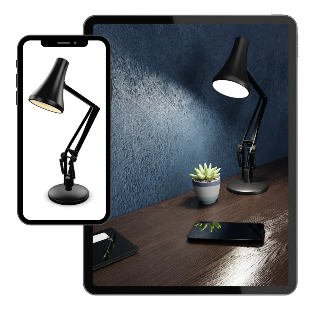 ipad and iphone showing desk lamp